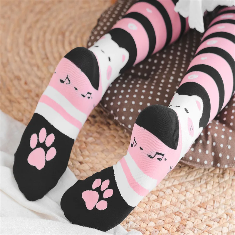Lolita Cute Cat Thigh High Stockings Girls Japanese Style Harajuku Kawaii Anime Cartoon Striped Over Knee Cosplay Long Socks