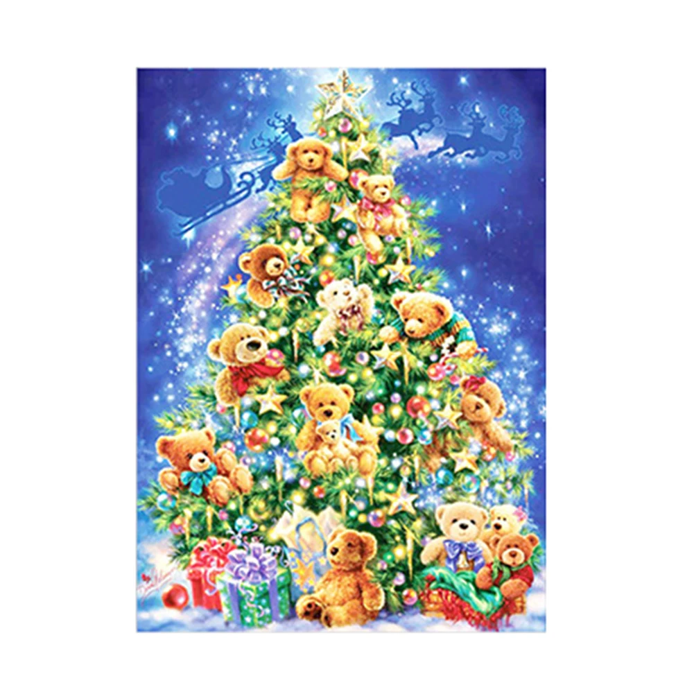 

30*40 см 5D, сделай сам, бриллиантовый рисунок Рождество Дерево картина c медведем Вышивка крестом Алмазная вышивка Безрамная картина украшени...