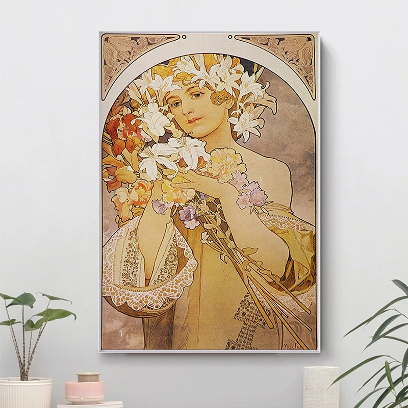 

Alphonse Mucha Elegant Woman Canvas Paintings on The Wall Art Posters and Prints Art Pictures for Room Home Cuadros Decoration