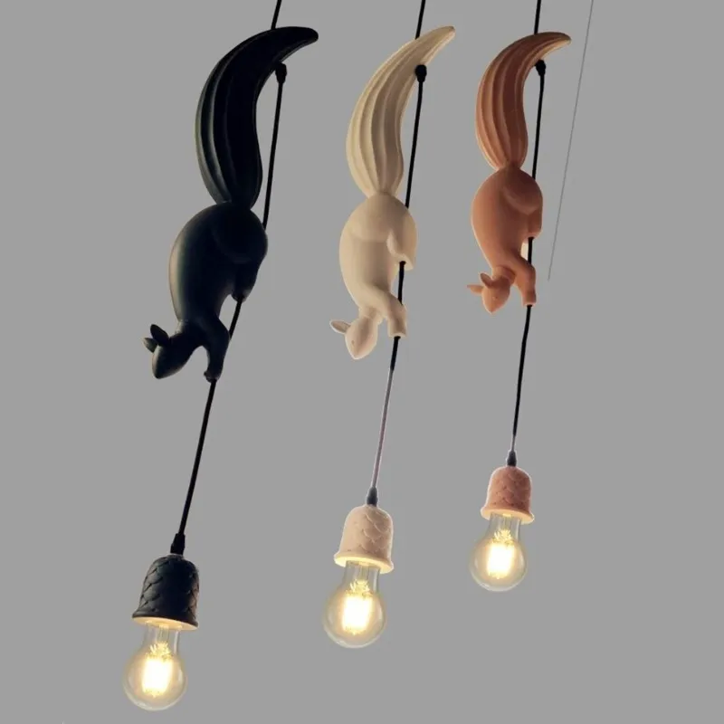 

Nordic Creative Animal Squirrel Resin Modern Pendant Light Restaurant Bedroom Children's Room Gift Decorative Lamp Hanging Lamps