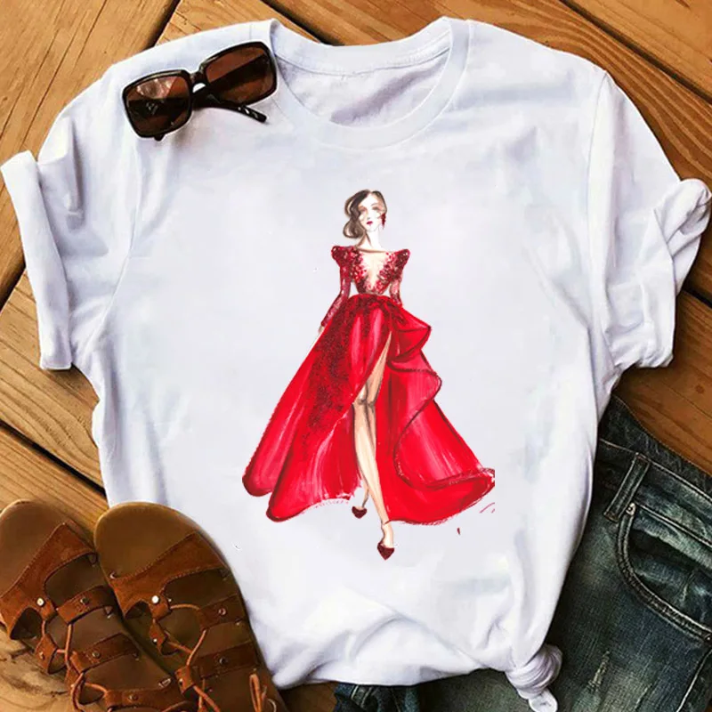 

New Women Tshirt Watercolor Girl Print Tops Tee Summer Harajuku Tee Shirts Female Graphic T-shirts Tops Clothes Femme