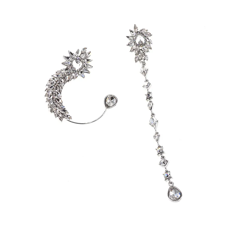 Женские асимметричные серьги клипсы с серебряным цирконием очаровательные