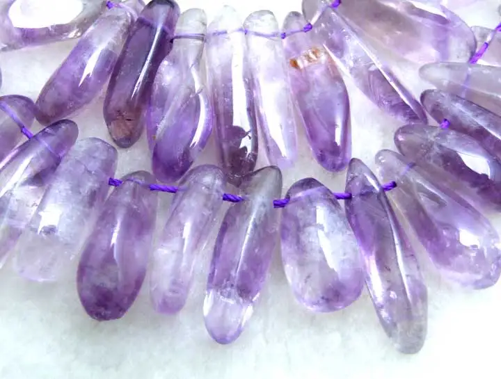 Qingmos Purple 8*25mm Strip Natural Amethysts Stone Loose Beads for Jewerlry Making DIY Necklace Bracelet Earring 15