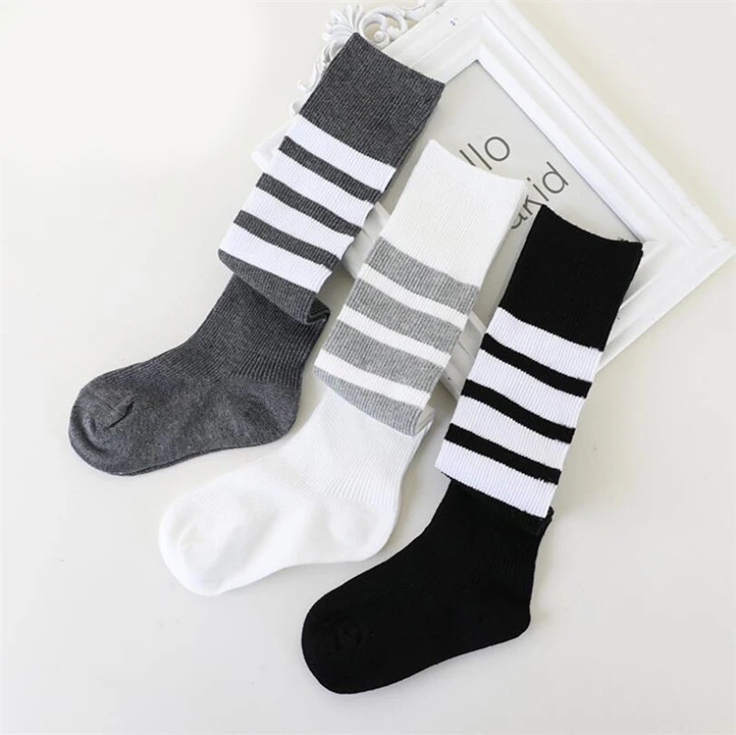 Детские Асимметричные Гольфы до колена с принтом в полоску для девочек | Мать и