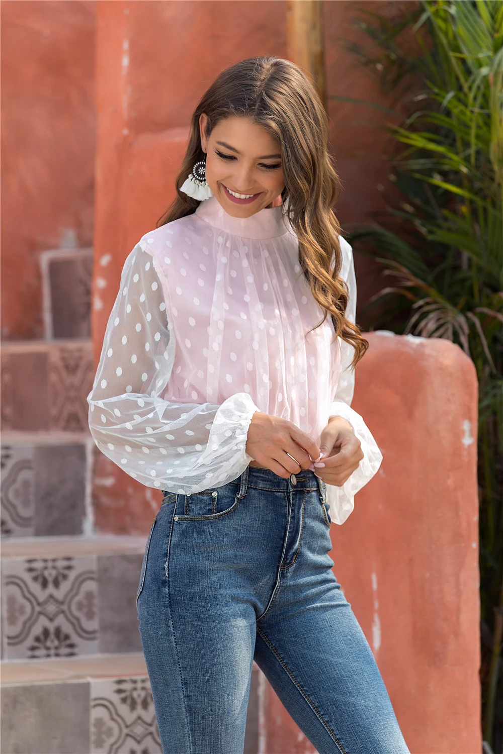 2019 Сексуальная женская футболка с высоким воротником и длинным рукавом Тонкий