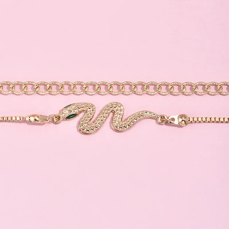 

New 2 Pcs / Set Gold Color Snake Chain Bracelet Women Bohemian Cuban Link Charm Bracelet Men Jewelry