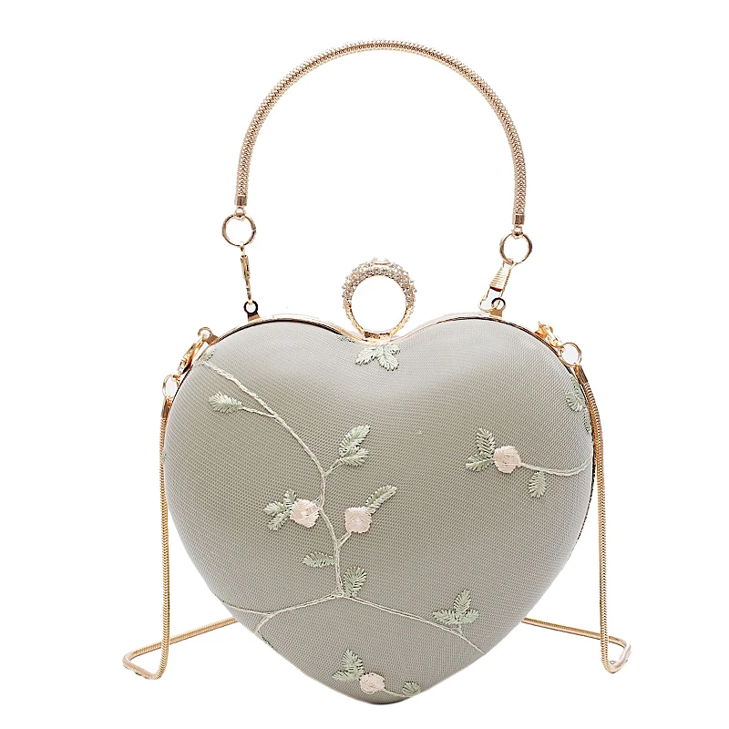 

[BXX] 2021 New Women's Bag Lace Flower Heart Shaped Handbag PU Leather Chic Crossbody Bag Ladies Chain Shoulder Bags HE423