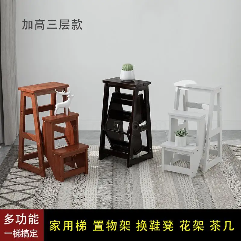 Solid Wooden Ladder Stool Two Or Three Steps Folding Living Room Indoor Multi-functional Climbing Staircase Chai |