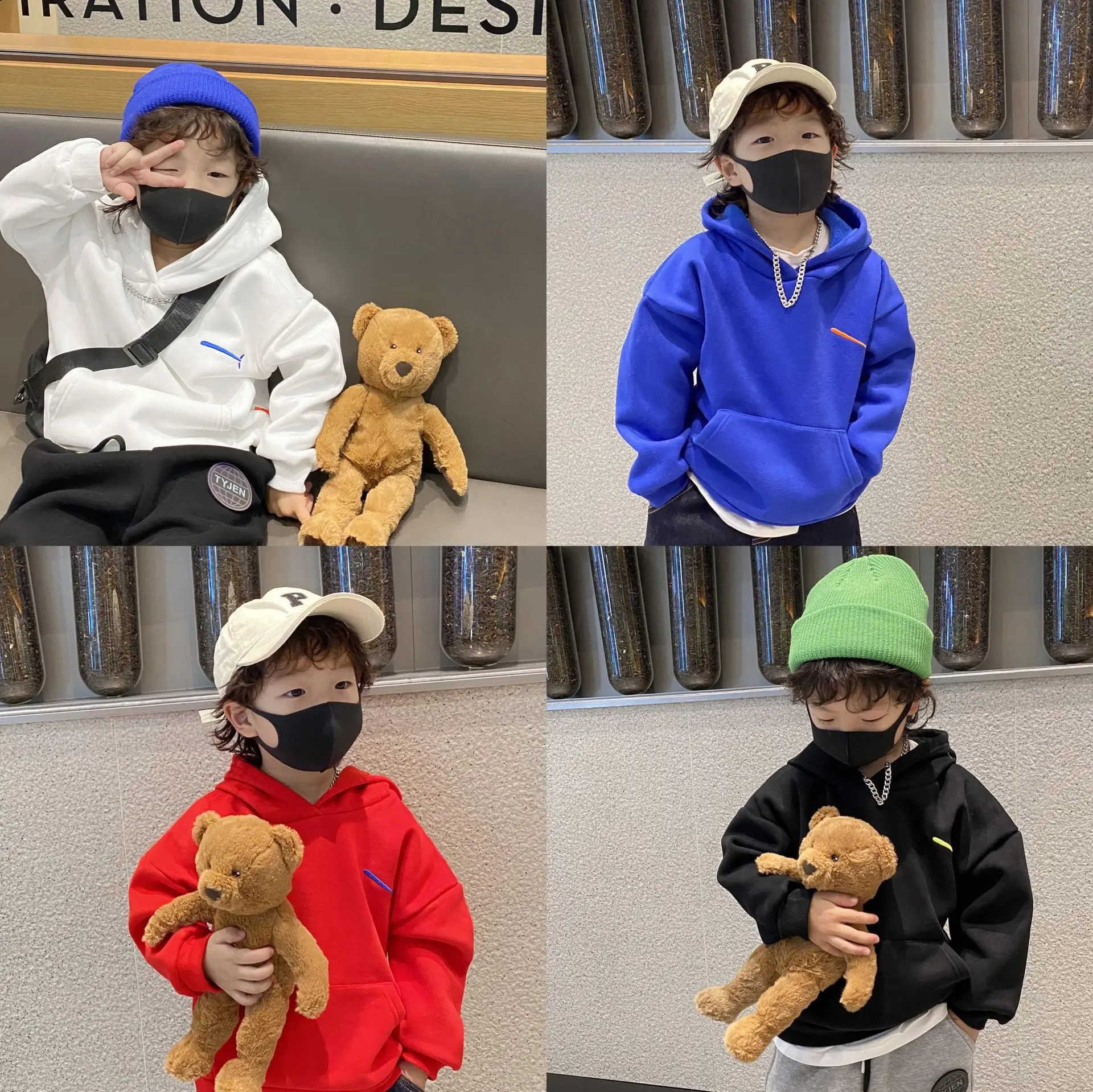 

2021 Winter New Children's Korean Version Solid Color Plush Hoodie Baby Thickened Foreign Style Pullover