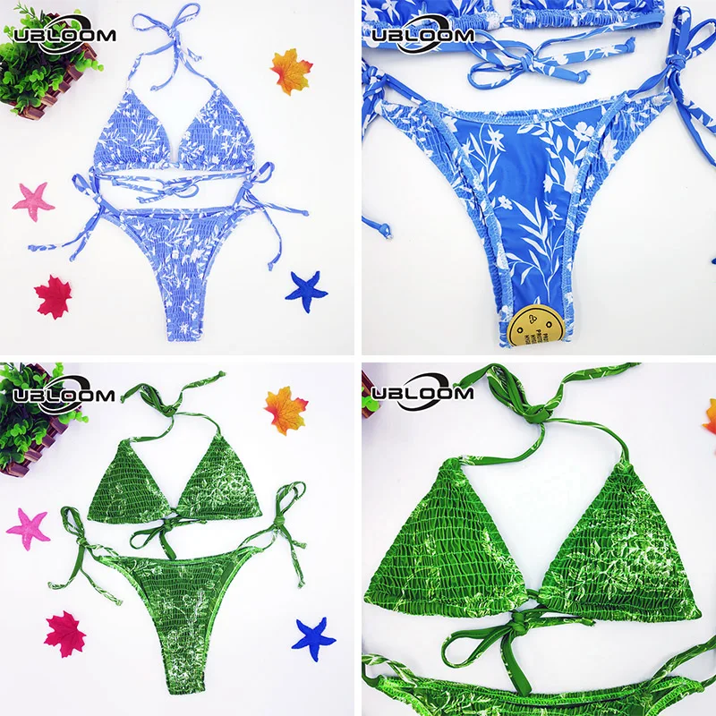 

Sexy Pleated Brazilian Bikinis Women Push Up Bra Bikini Set Two Piece Swimsuit Tied String Swimwear Beachwear Swim Bathing Suit
