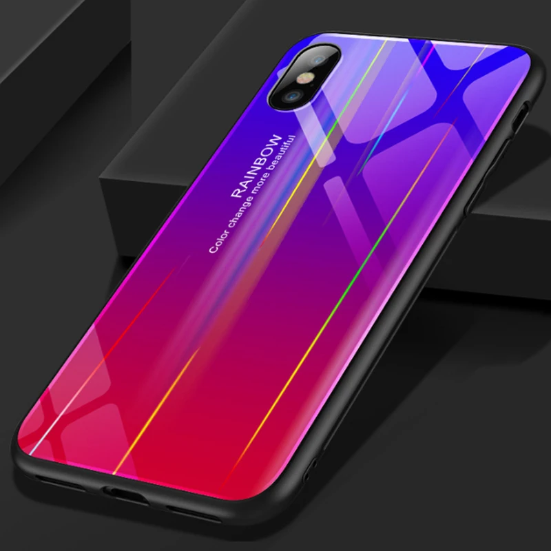 Для iPhone 7 чехол для телефона Aurora градиентный из закаленного стекла 11 XS Max 6 6s 8 Plus X XR
