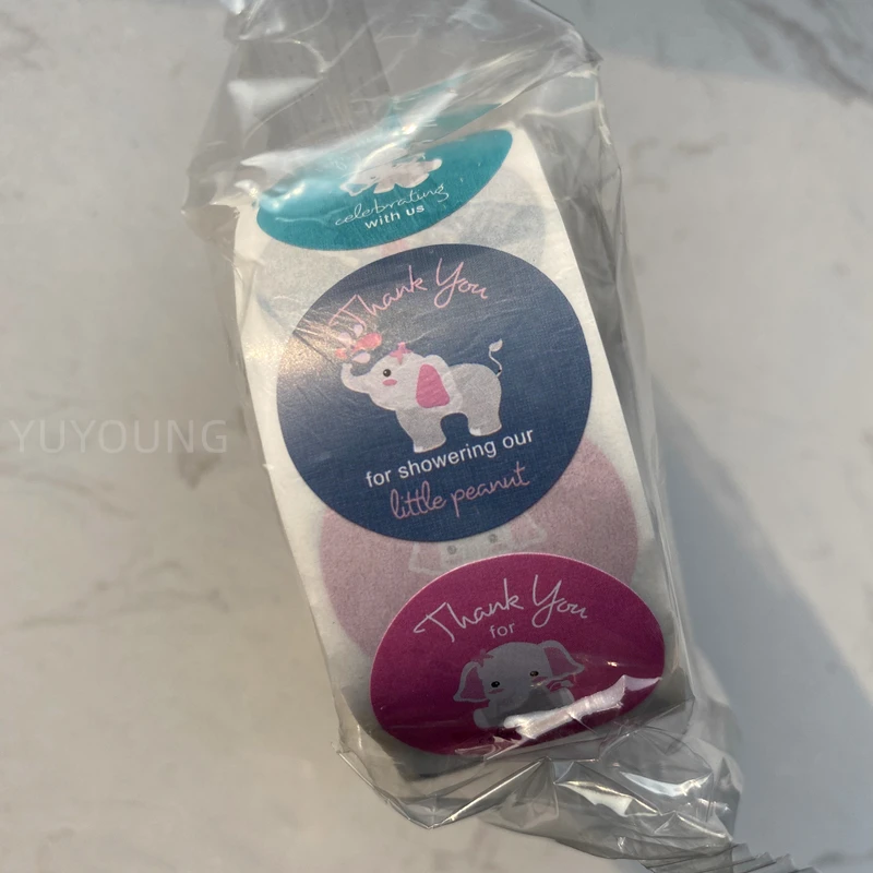 

100/500pcs Thank you stickers cartoon elephant Design Sticker celebrate school Festival Birthday Party Gift round seal shop A05