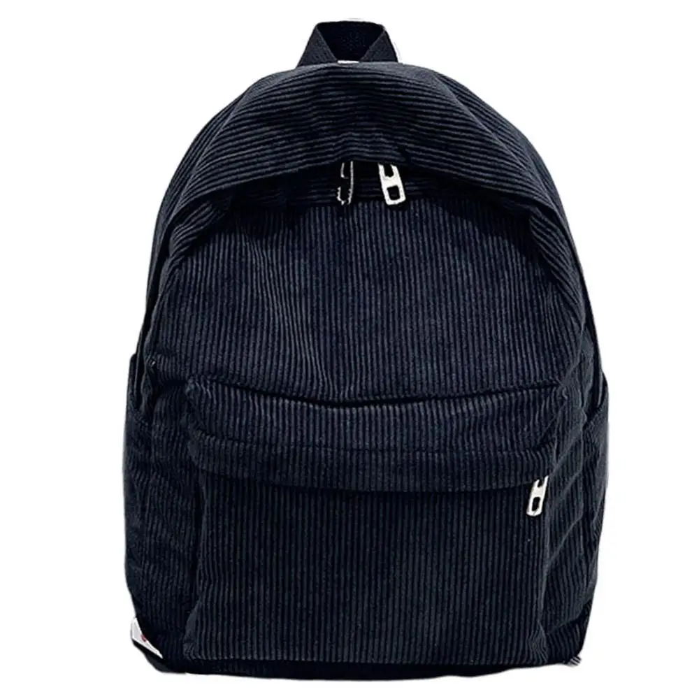 

Women Solid Color Pocket Zip Corduroy Large Capacity Student Backpack Schoolbag