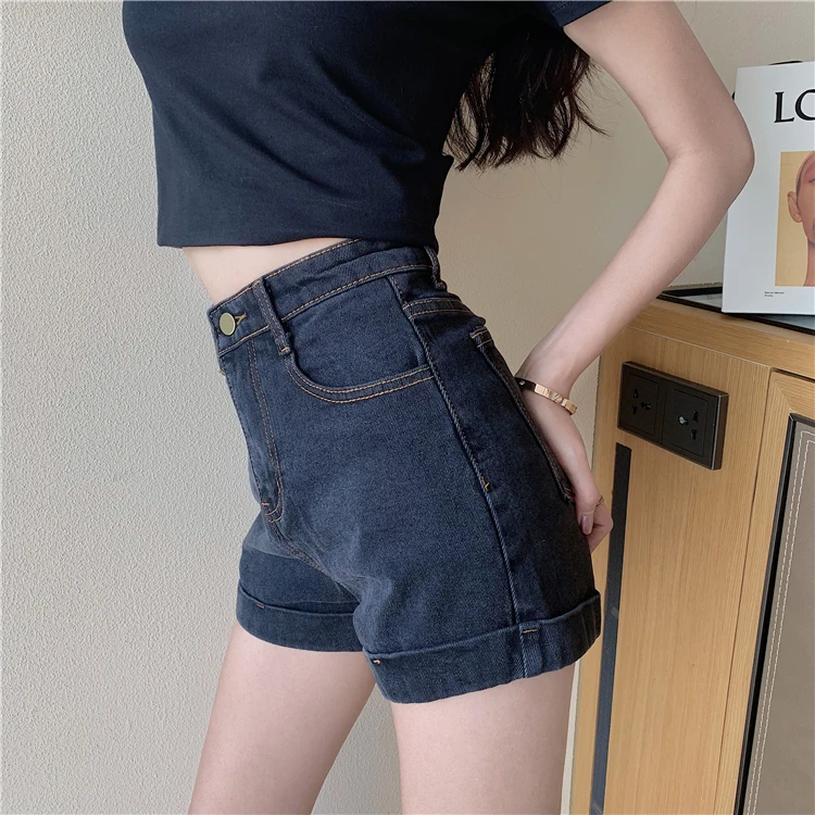 

Summer Vintage High Waisted Curled Sexy Denim Women's Shorts 2020 Korean Fashion Hot Women Sexy Slim Trousers Holiday Streetwear