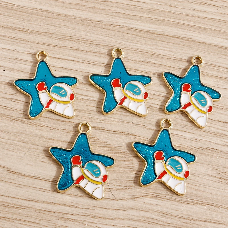 

10pcs 20*22mm Cute Enamel Alloy Spaceman Star Charms for Jewelry Making Necklaces Earrings Pandants DIY Handmade Jewelry Crafts