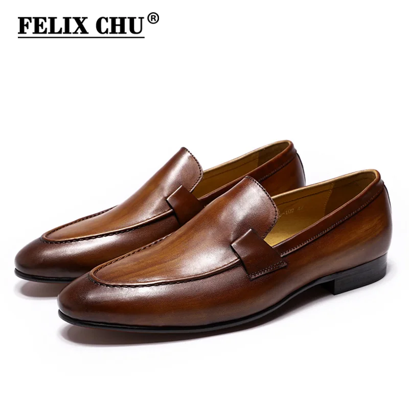 FELIX CHU Designer Fashion Mens Loafers Leather Handmade Black Brown Casual Business Dress Shoes Party Wedding Men's Footwear