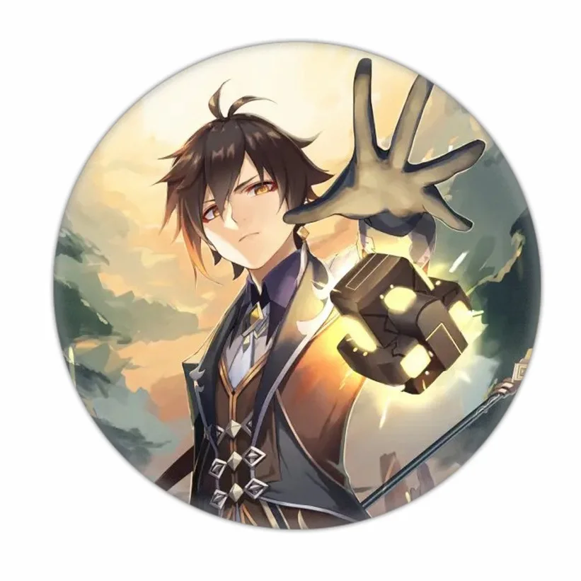 

Fashion New Anime Game Genshin Impact Tinplate Brooch Keqing Klee Zhongli Diluc Badge Pins Jewelry Backpack Clothing Accessories