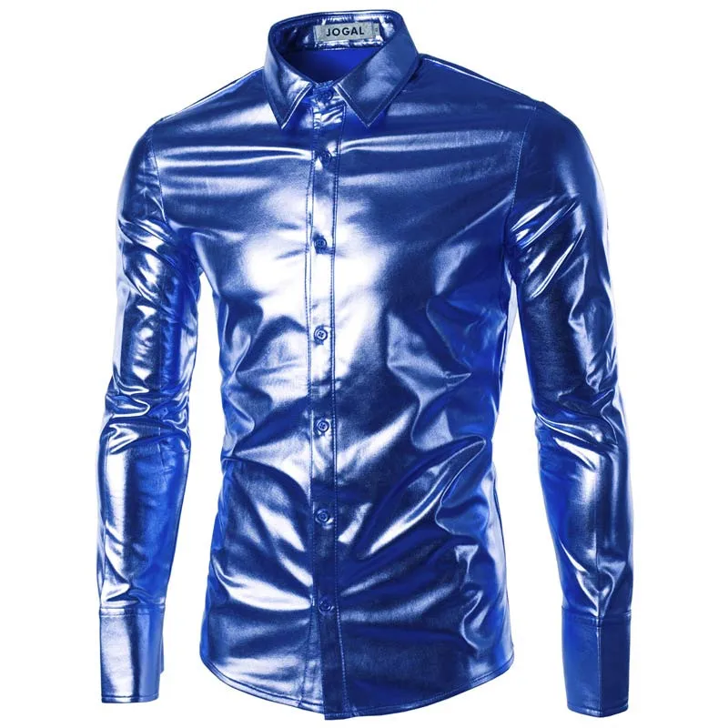 Мужская классическая рубашка с золотым металлическим блеском Повседневная
