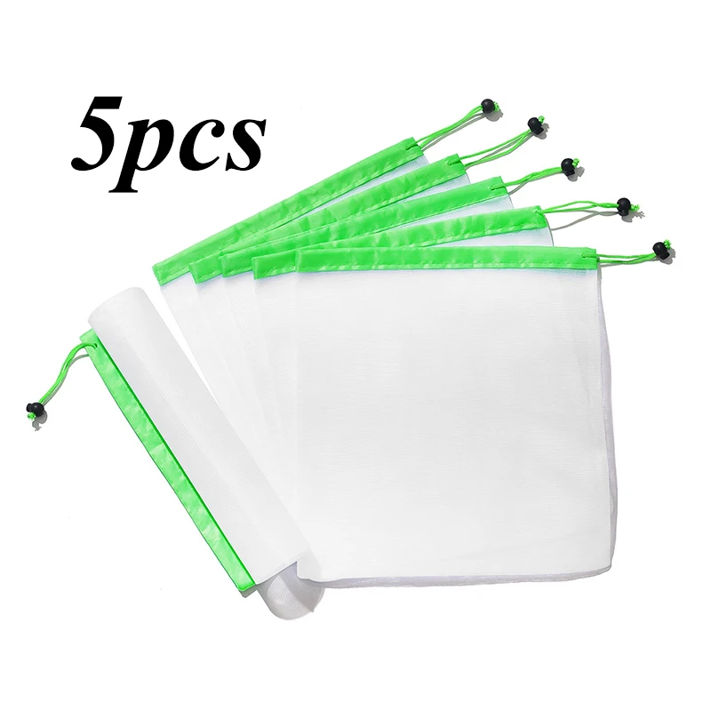 M-5pcs 15 шт./лот Экологичные моющиеся сетчатые мешки для хранения продуктов Многоразовые для хранения фруктов и овощей - Цвет: M-5pcs