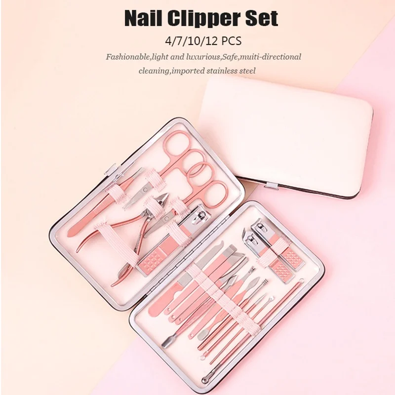 

Personal Care 4/7/10/12PCS Stainless Steel Nail Clipper Set Foot Manicure Scissors Ear Spoon Care Tool Set