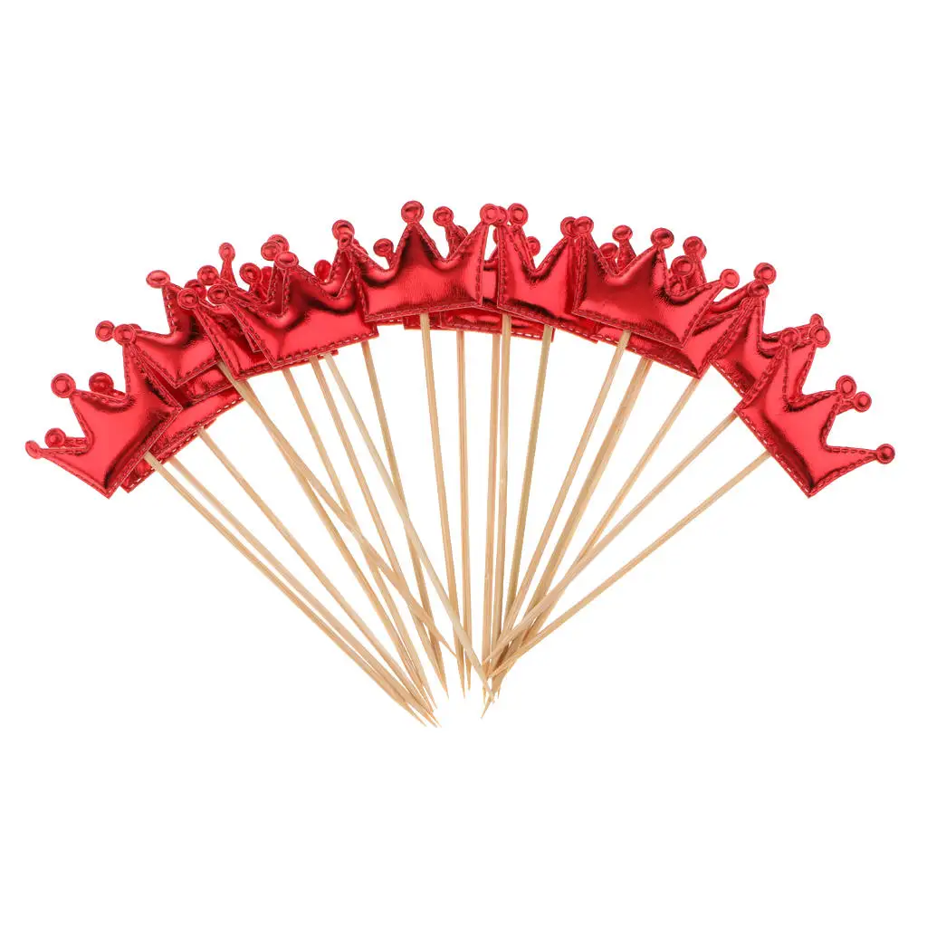 

MagiDeal 20pcs PU Leather Crown Cake Topper Cupcake Toothpicks Wedding Birthday Party Baby Shower Party Fruit Food Sticks