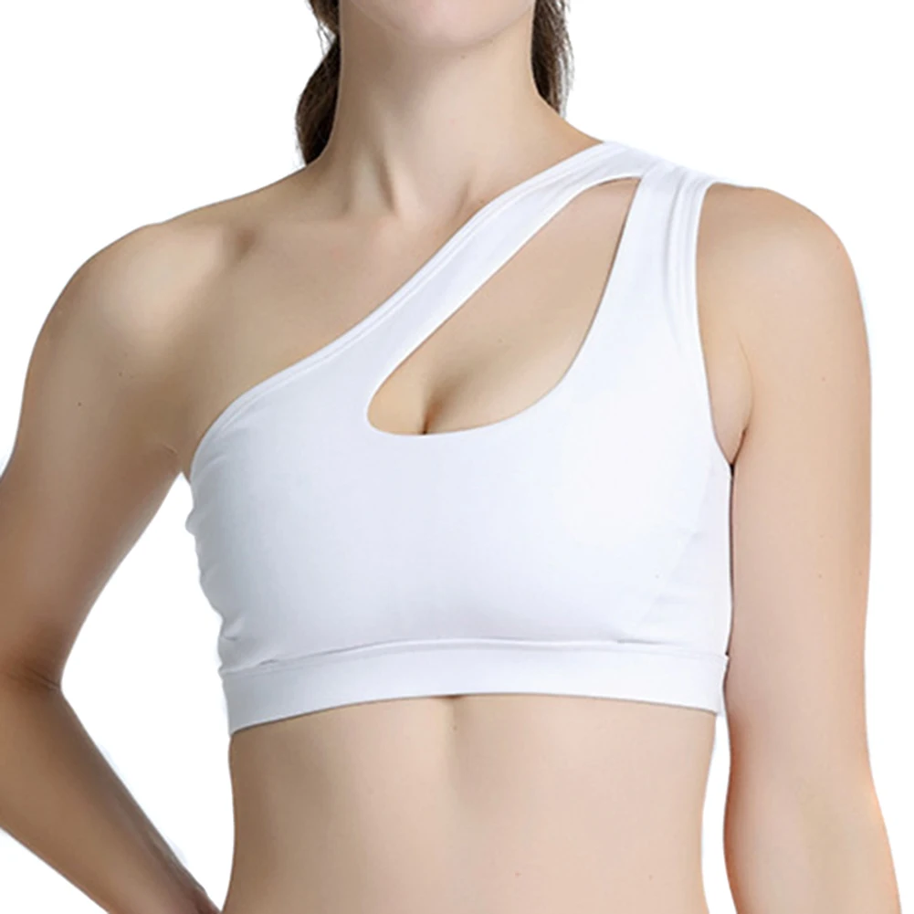 

Newest No Steel Ring Sports One-Shoulder Bra Shockproof Running Sports Hollow Bra Medium Support Short Top Promotion