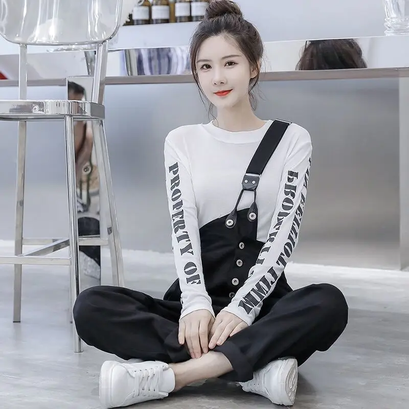 

2021 popular spring and autumn Korean loose small mesh red one shoulder denim pants suit for women