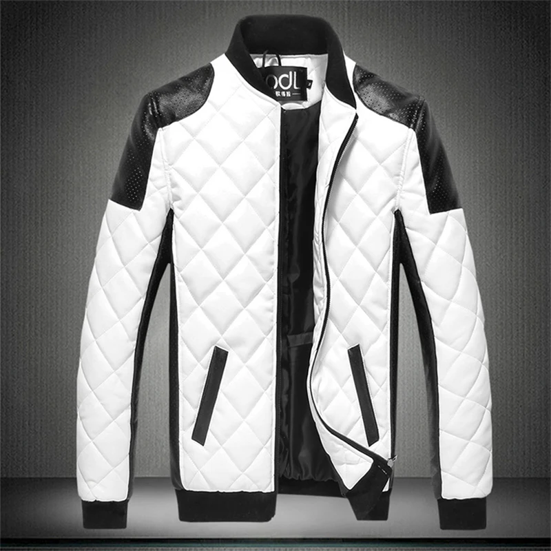 Мужская куртка из ПУ кожи черная или белая в стиле пэчворк байкерская