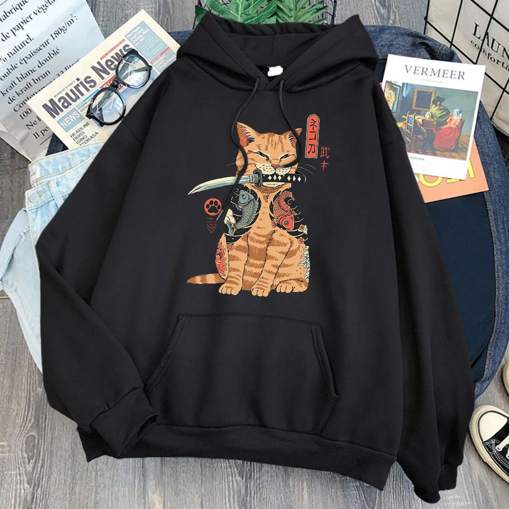 

Худи Catana Japan Ukiyoe мужское с принтом, повседневная флисовая уличная одежда с длинным рукавом и капюшоном, Мультяшные толстовки в стиле хип-хоп ...