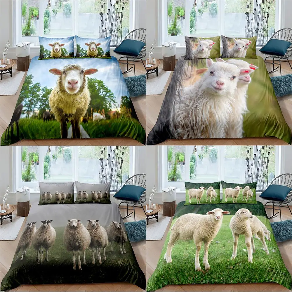 

White Sheep 3D Bedding Set Luxury High Quality Bedclothes For Girl Lady Cute Pet Animals Duvet Cover Set Queen King Size