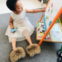 children fur slippers kids fur slides real fox slippers fluffy raccoon sandals flat indoor slippers cute baby girls plush shoes