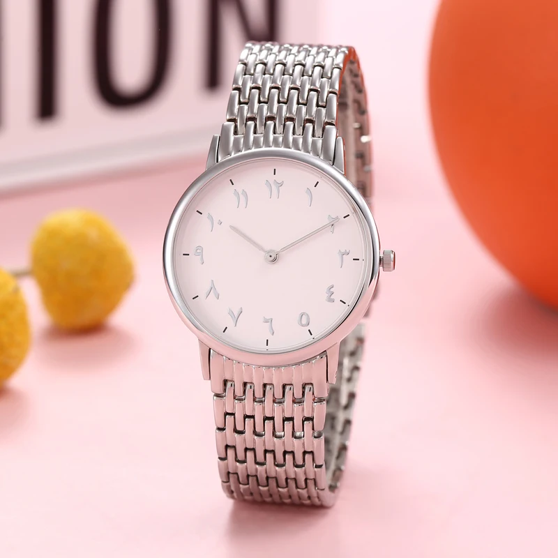 Полностью стальные арабские часы с цифрами и наручные унисекс Сверхтонкий чехол