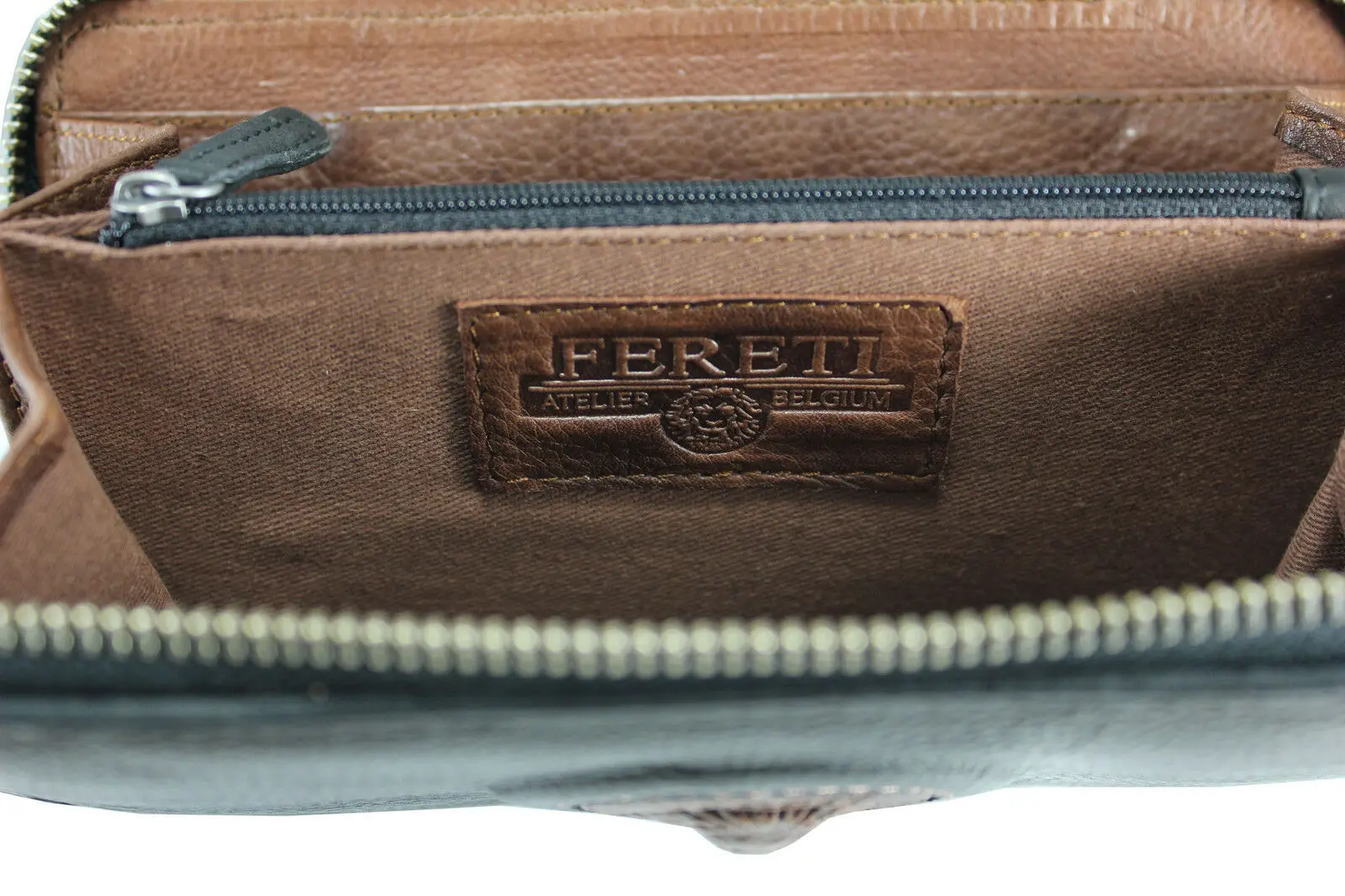 Двухцветный длинный коричневый кошелек из натуральной кожи черный на молнии с