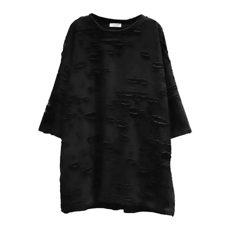 

XITAO Pleated T Shirt Fashion New Women Pullover Full Sleeve Goddess Fan Casual Style 2021 Summer Black White Tee Top LDD1208