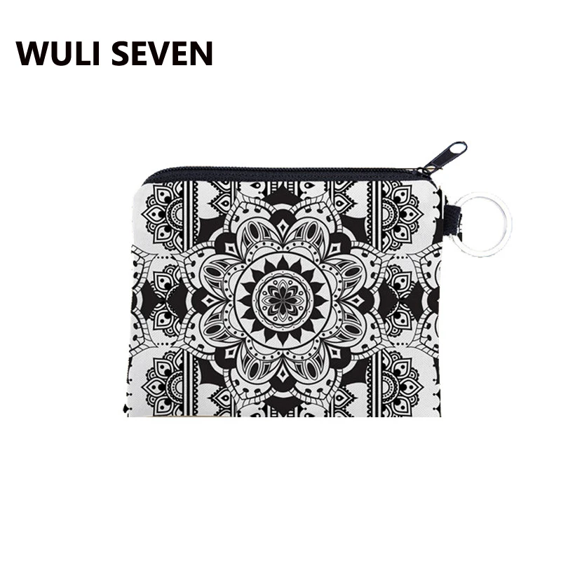 

WULI SEVEN Mysterious Mandala Mini Square Coin Purse Wallet Printing Mandala Flower Small Zipper Coin Purse For Women Gift
