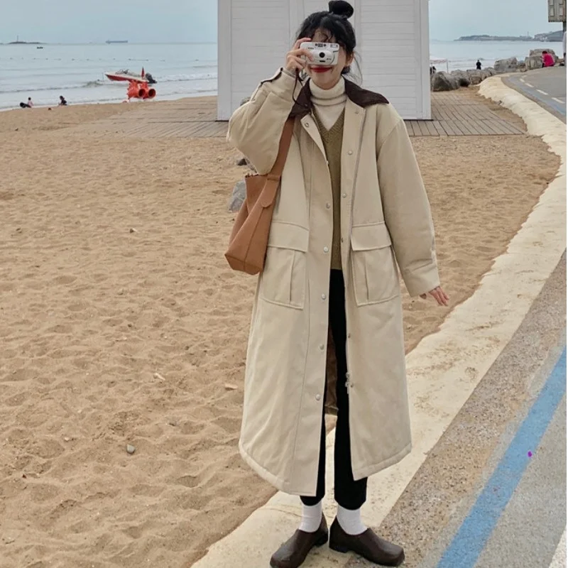 2021 Winter Women Loose Long Parkas Jacket Casual Black Hooded Thick Warm Windproof Parkas Coat 2021 Fashion Female Outwear