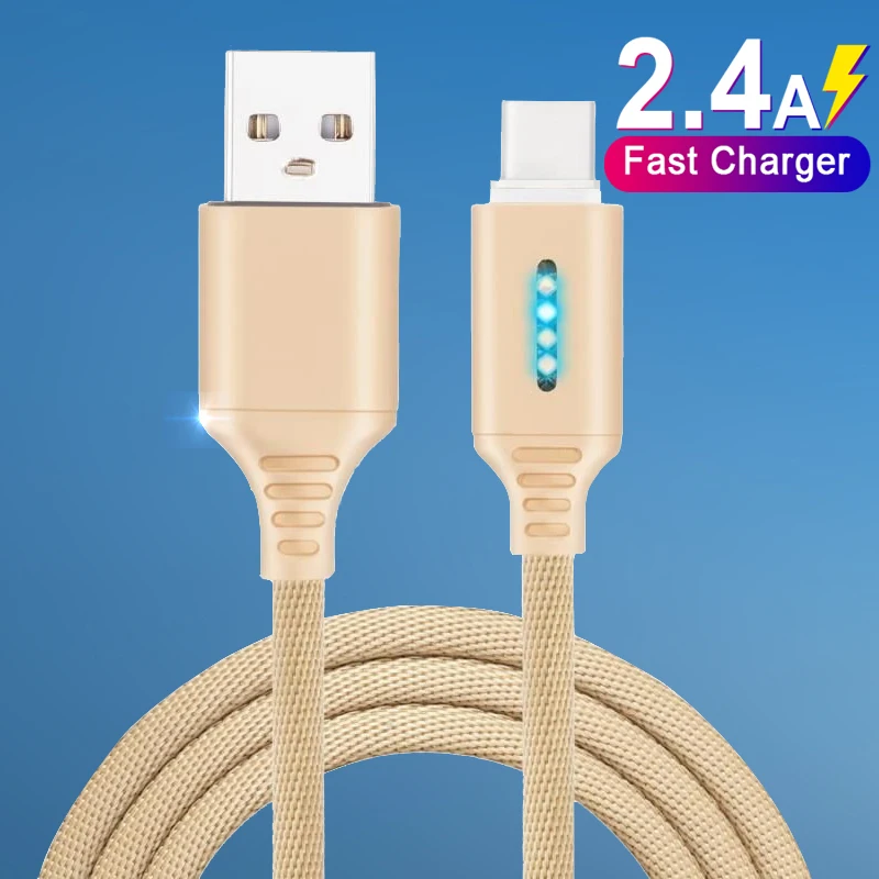 

Зарядный кабель USB Type-C со светодиодной подсветкой, кабель для зарядки, нейлоновый шнур для синхронизации данных и передачи данных, провод дл...
