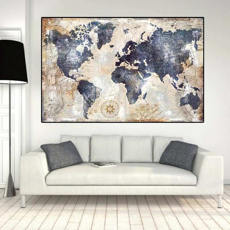 Винтаж карта мира холст картина печатный плакат Гостиная Настенная современный