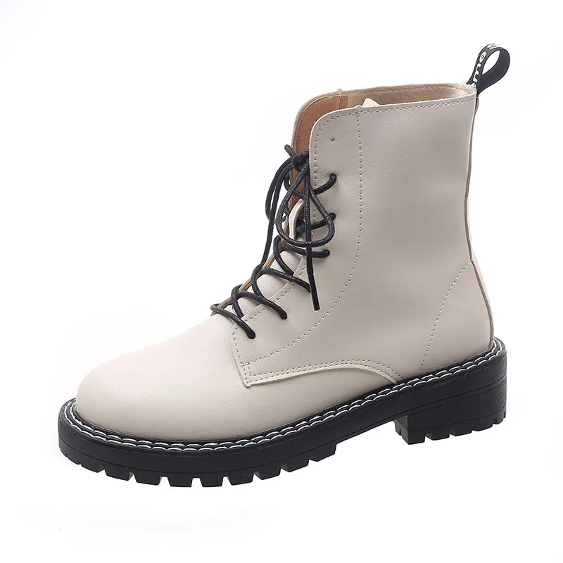 

Woman Boots Female Fashion Ankle Bottine Noir Femme Autumn British Boots Leather Thick Short Boots Botas Retro Mujer