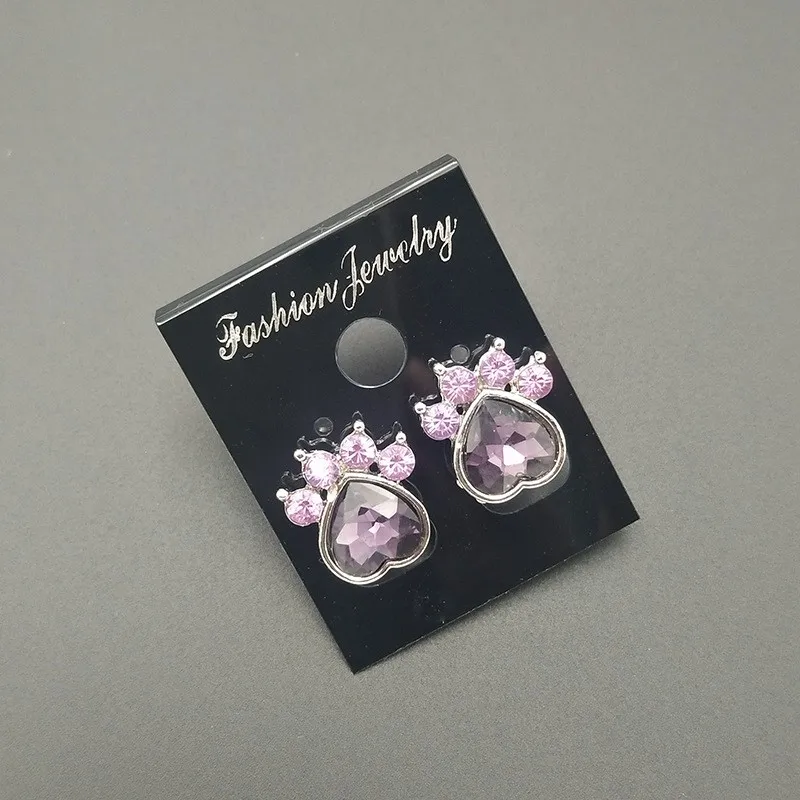 

New Hot Trendy Cute Cat Paw Print Colorful Crystal Glass Earrings For Charm Female December Birthstone Stud Earrings