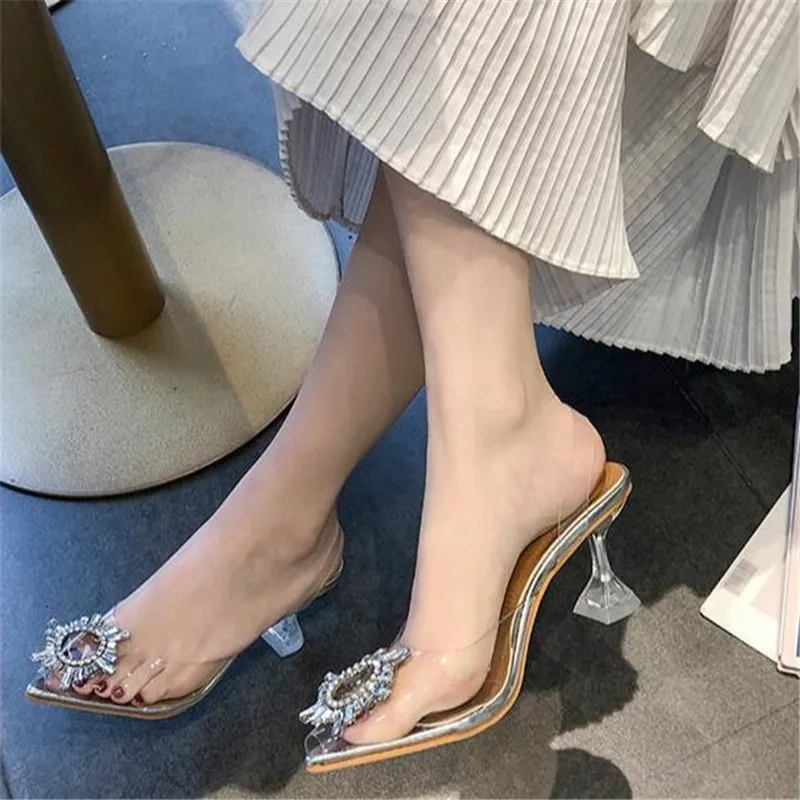 Туфли-лодочки женские прозрачные высокий каблук заостренный носок без застежки