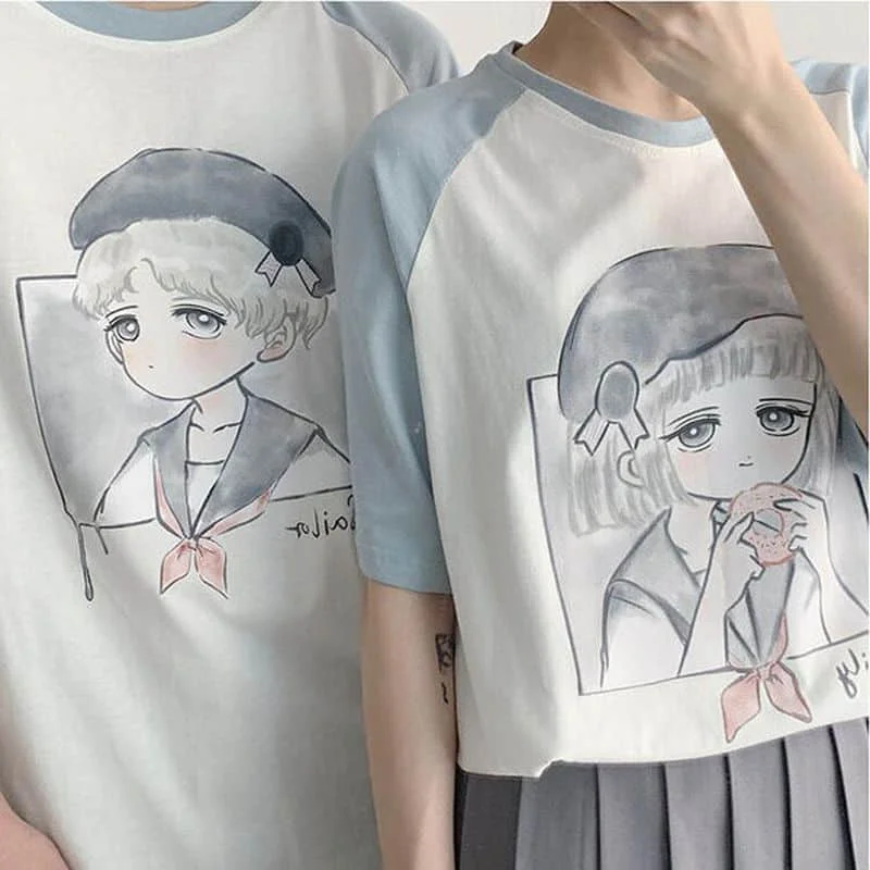 

Foufurieux Women Casual Tshirt White Cartoon Funny Girl Printed Streetwear Female Tops Tee Short Sleeve Fashion T Shirt harajuku