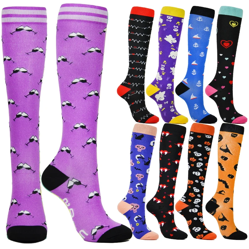 

Running Men Women Compression Socks Atripe Halloween Cat Dog Animal Prints Unisex Outdoor Cycling Soccer Long Pressure Stockings