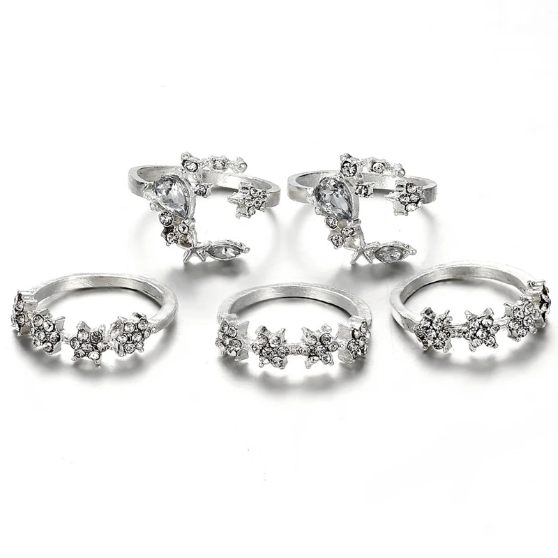 Модные Блестящие кристаллы Луна и звезда кольцо комплект с геометрическим