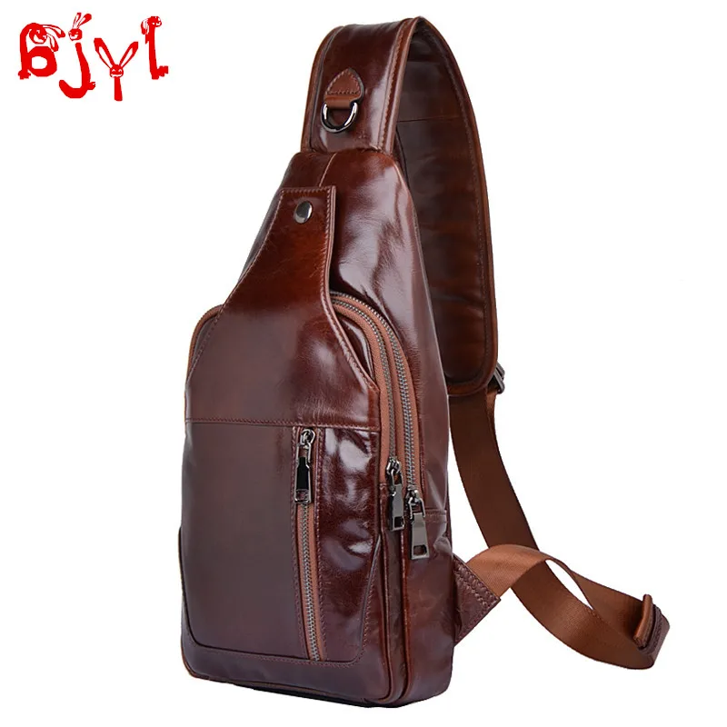 Genuine Leather Men's Chest Bag Men Shoulder Crossbody Bags Oil Wax Head Layer Cowhide European and American Retro Soft Casual