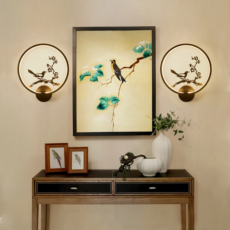 Китайская японская винтажная настенная лампа железная Классическая птица ангел