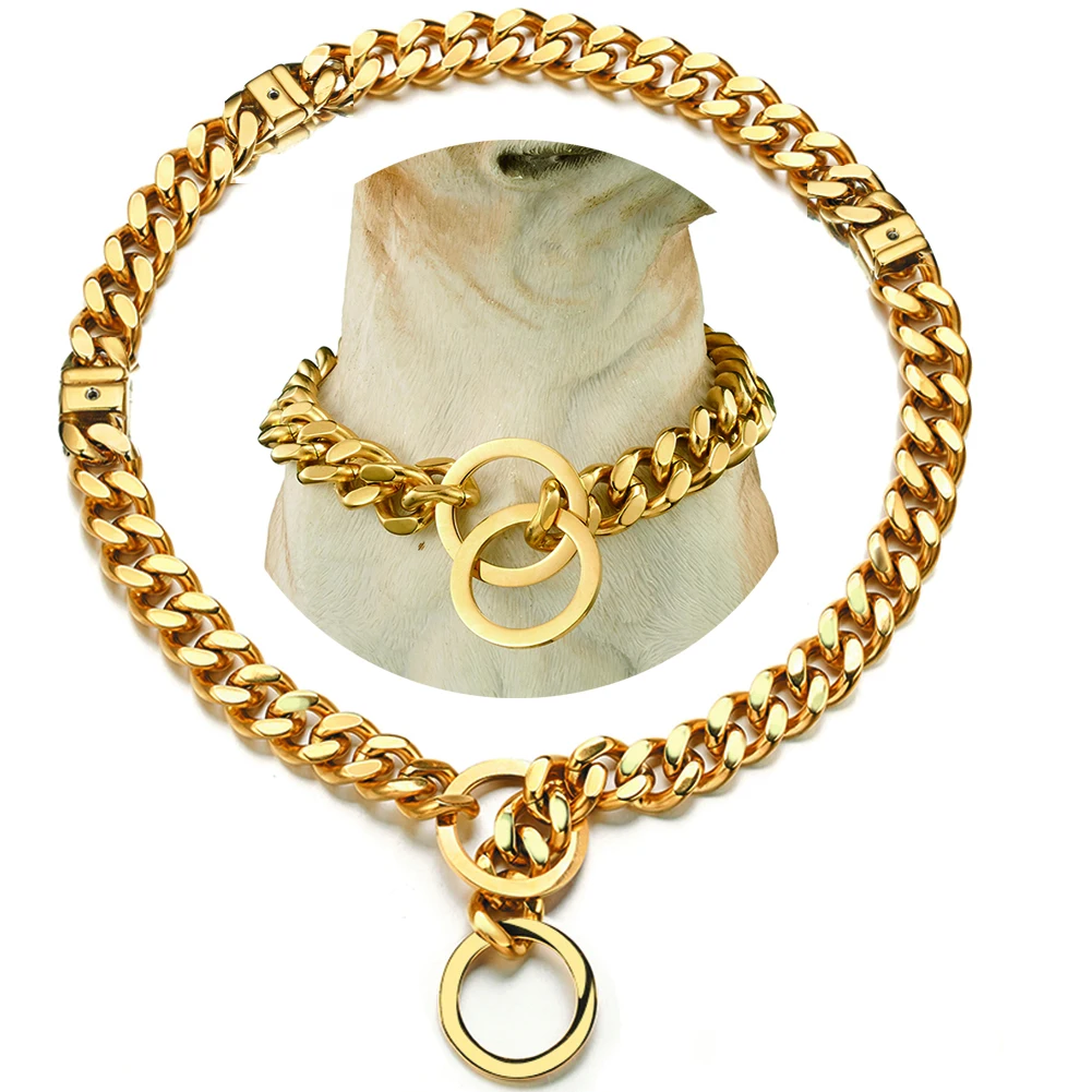 Comprare Collare Per Cani Regolabile In Oro 18 Carati Antiscivolo In Acciaio Inossidabile 15mm Collana Per Cuccioli Di Cane Di Grossa Taglia Collare Di Addestramento A Catena Choke Link Cubano