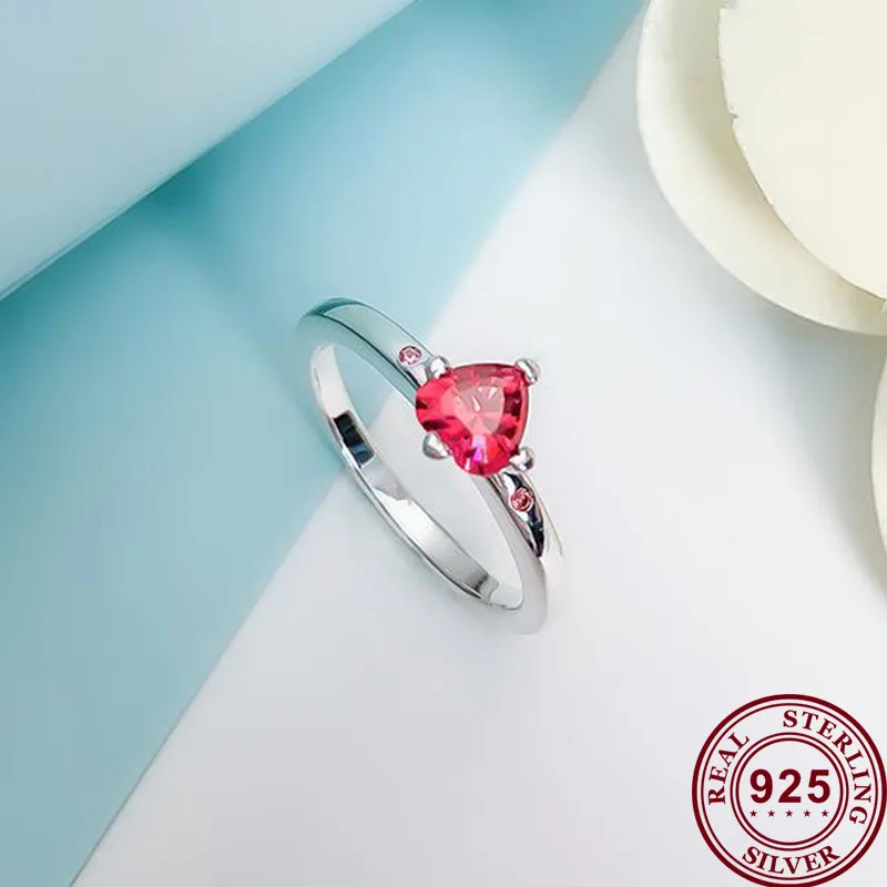 

100% 925 кольцо Silver Pan Ring New Rose Red Heart Pan Ring For Women Wedding Party Gift Fashion Jewelry