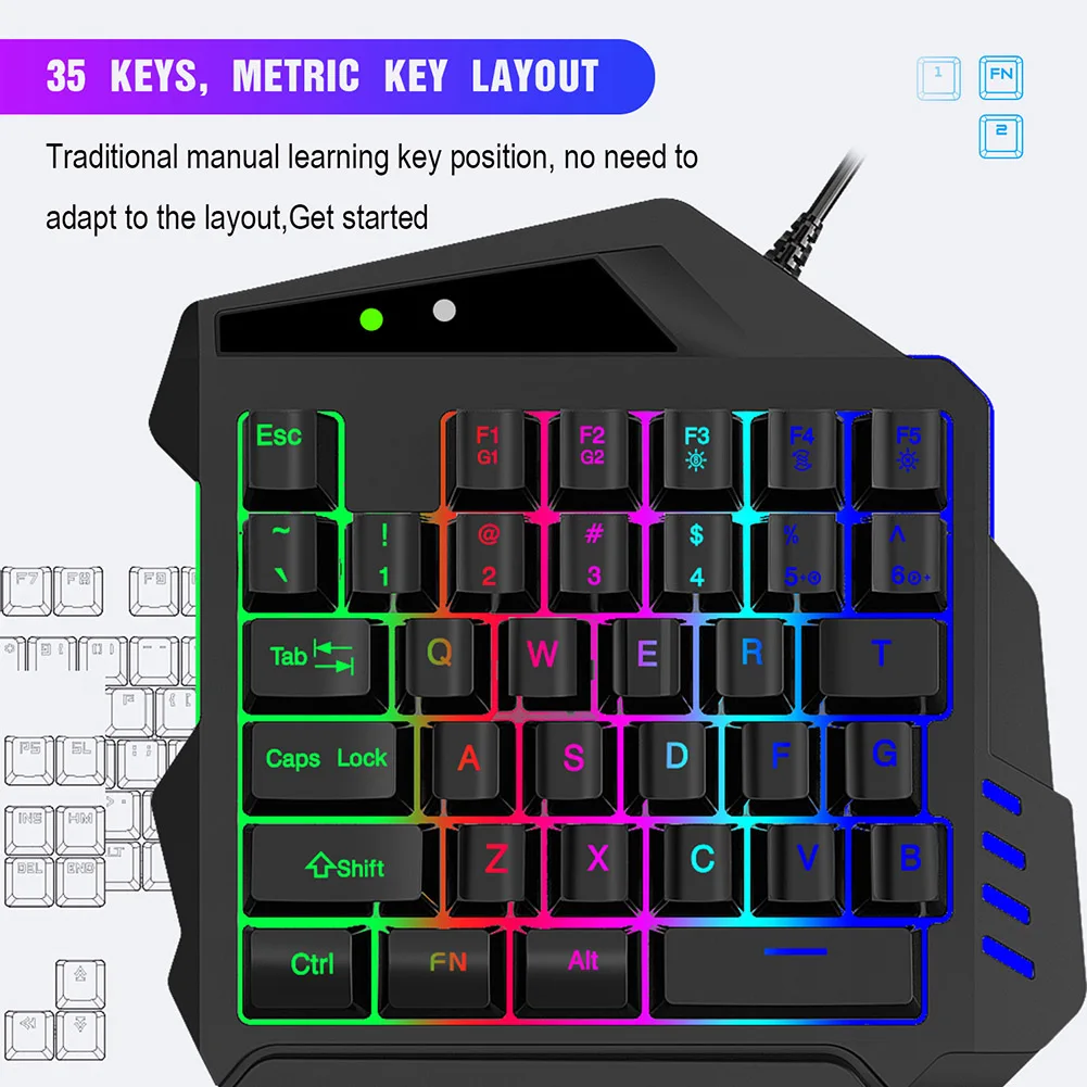 

V500 One-handed Gaming Keyboard RGB Illuminated Keyboard with Converter Gaming Accessory DJA88