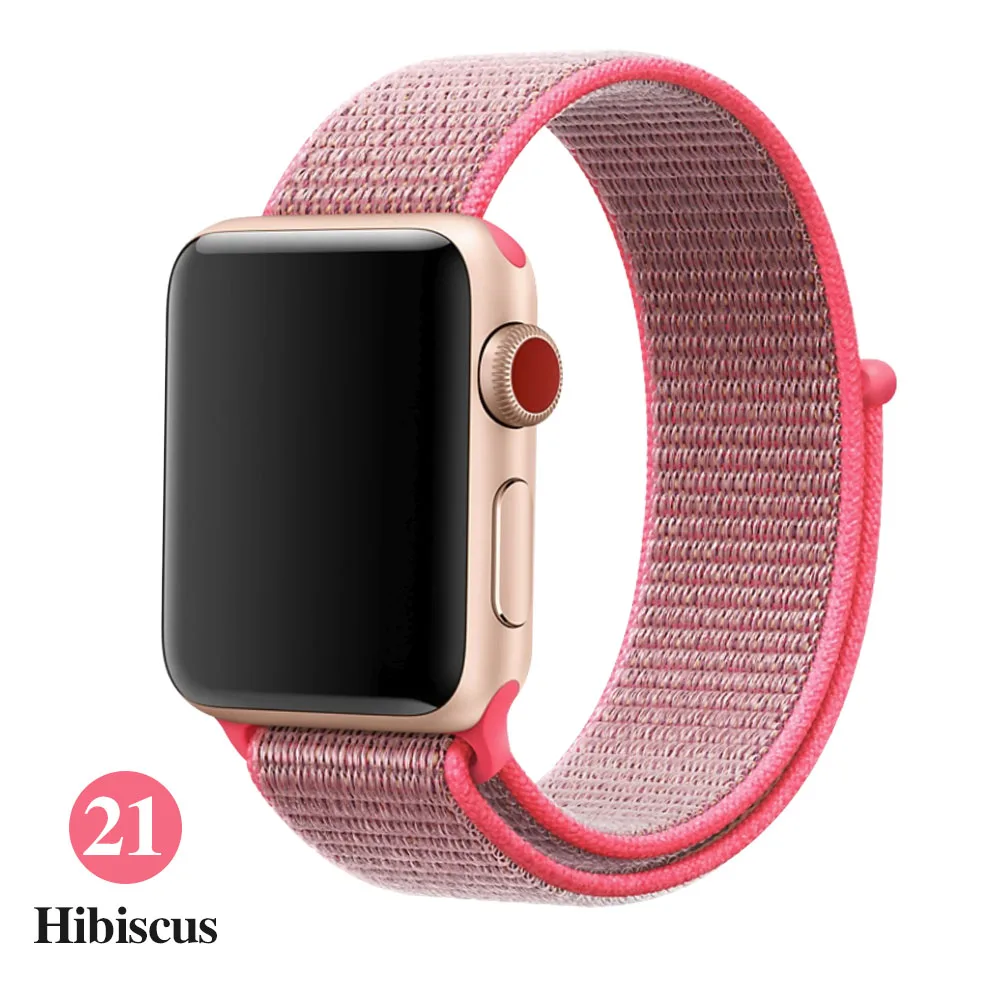 Band For Apple Watch Series 5 4 3 2 1 38MM 42MM watchband Breathable Nylon Strap Sport Loop for iwatch Bracelet 40MM 44MM - Band Color: Hot pink